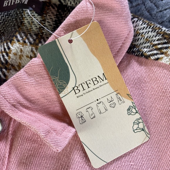 BTFBM Women‎ Long Sleeve Shirts Button Down Plaid Casual Flannel Shirt Size S - Picture 3 of 10